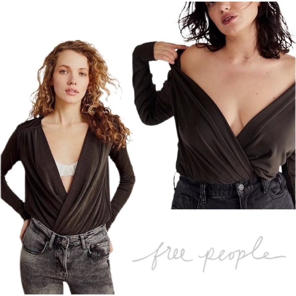Free‎ People Intimately Womens Small Turnt Gathered Cross Over Front Bodysuit